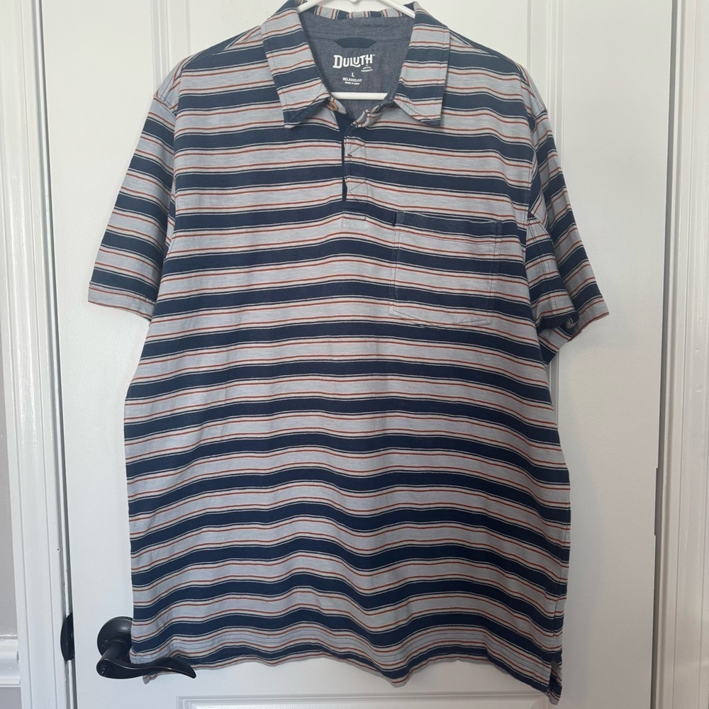 Duluth Trading Co. Blue Ridge Men’s Striped Polo Shirt - Blue and Gray